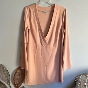 TOBI V- Neck Cream Long Sleeve Dress